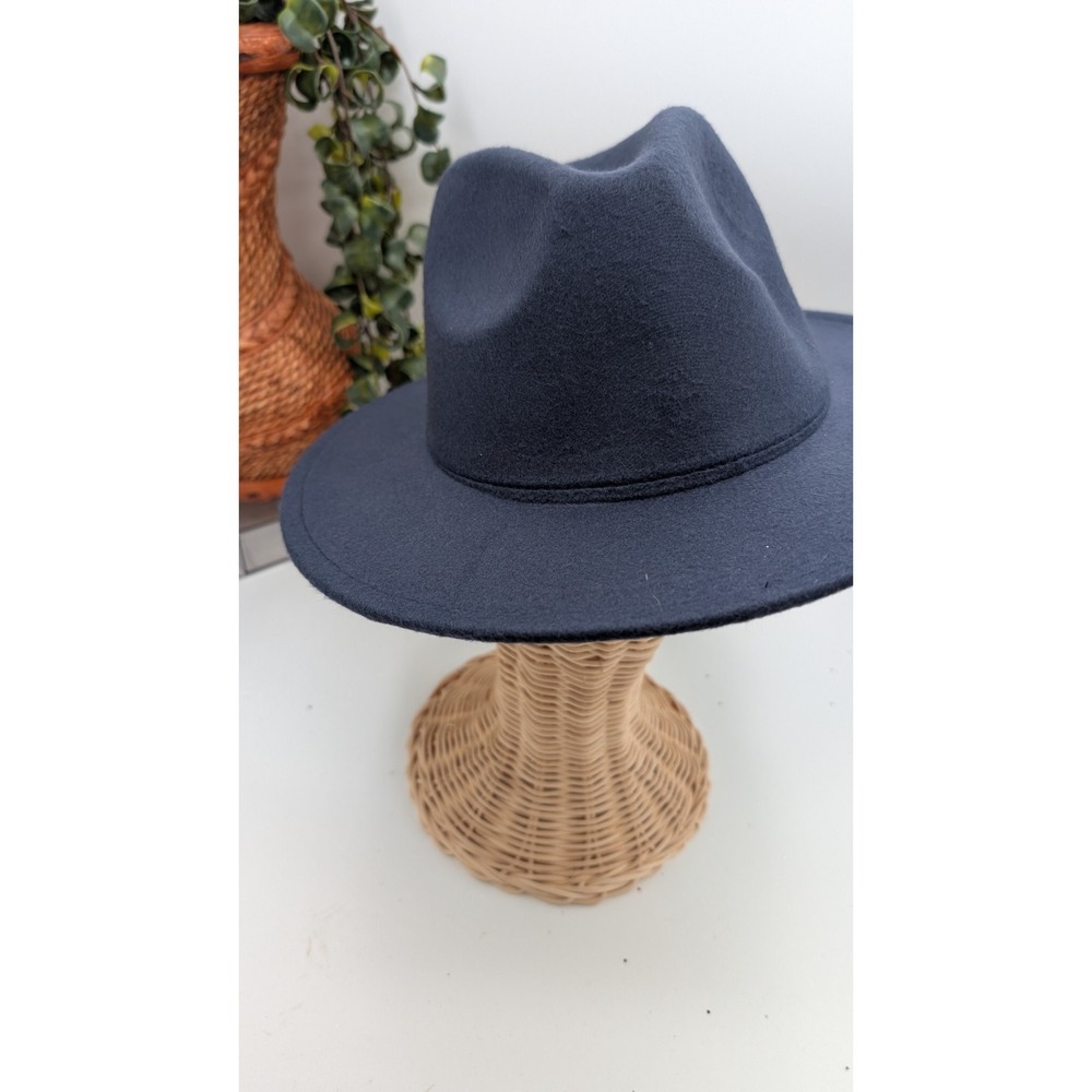 Navy Wide Brim Fedora Hat Size 57 (Medium) Polyester Classic Minimalist Style